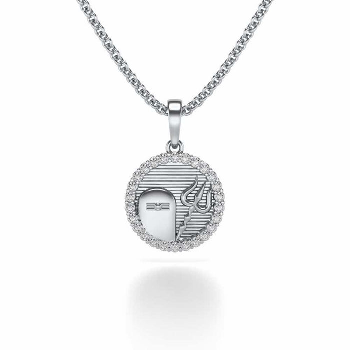 Linga Trishul Silver Pendant - White Gold - Image 1
