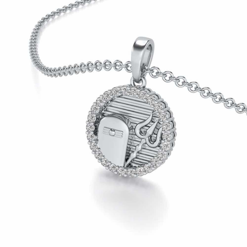 Linga Trishul Silver Pendant - White Gold - Image 2