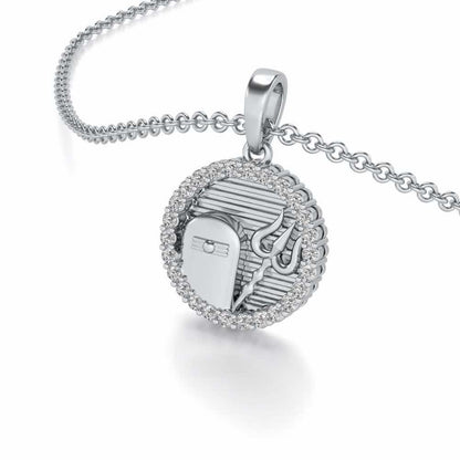 Linga Trishul Silver Pendant - White Gold - Image 2