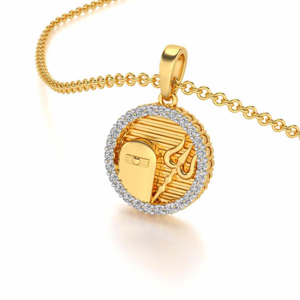 Linga Trishul Silver Pendant - Yellow Gold - Image 2