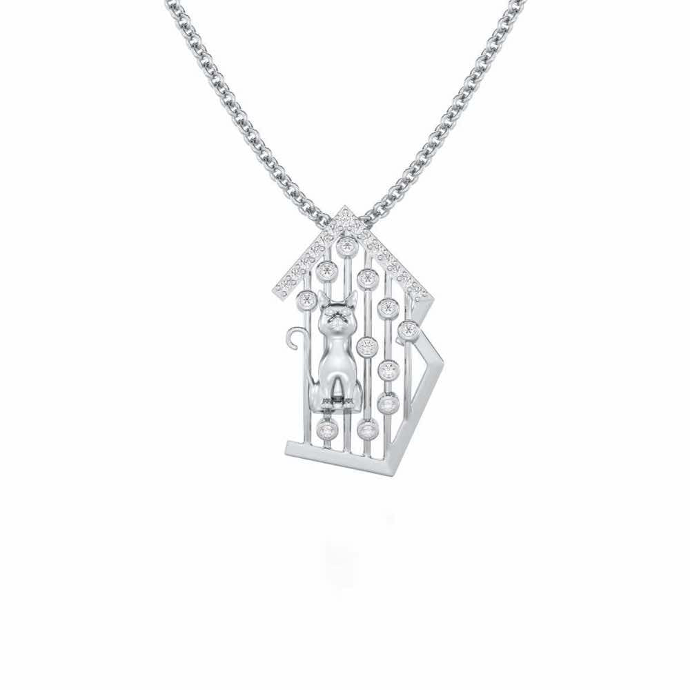Little Cat Silver Pendant - White Gold - Image 1