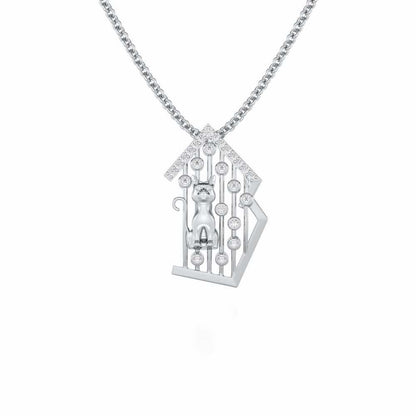 Little Cat Silver Pendant - White Gold - Image 1