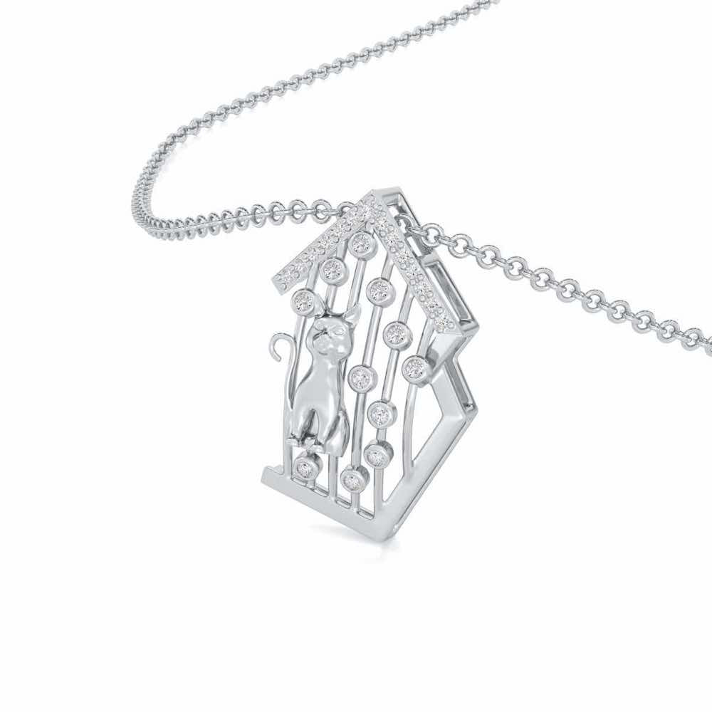 Little Cat Silver Pendant - White Gold - Image 2