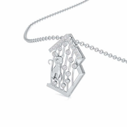 Little Cat Silver Pendant - White Gold - Image 2