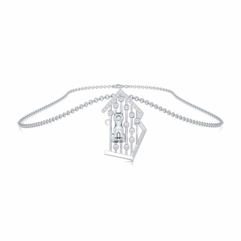 Little Cat Silver Pendant - White Gold - Image 3
