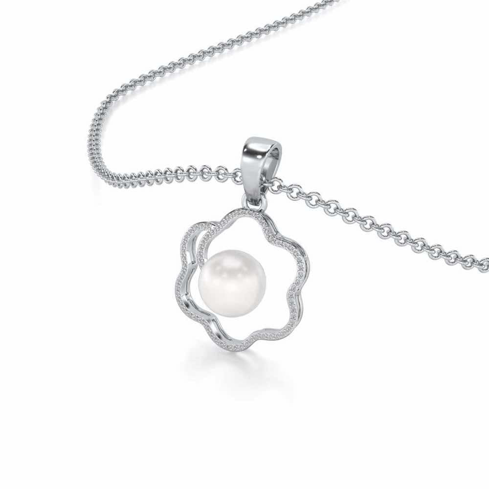 Little Shine Silver Pearl Pendant - White Gold - Image 1