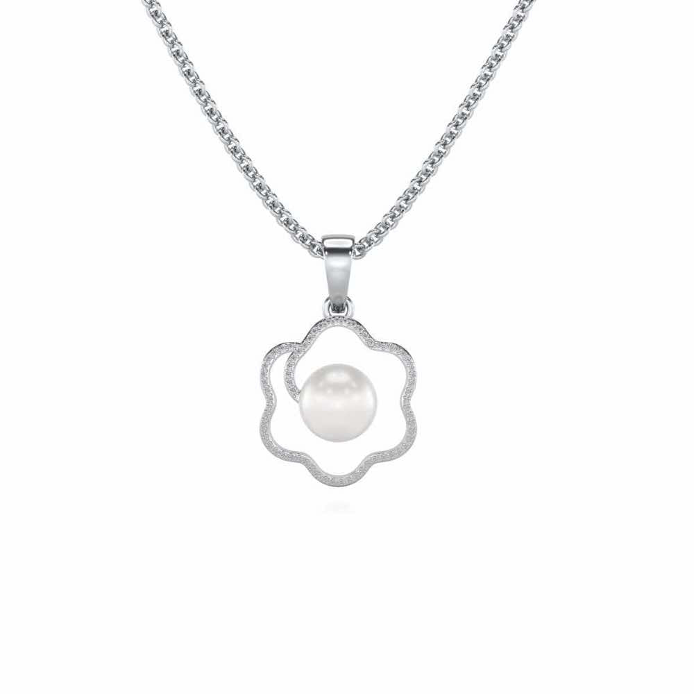 Little Shine Silver Pearl Pendant - White Gold - Image 2