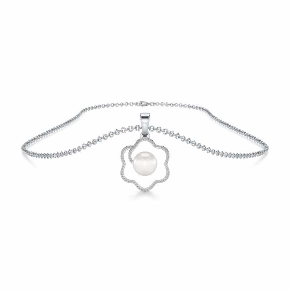 Little Shine Silver Pearl Pendant - White Gold - Image 3