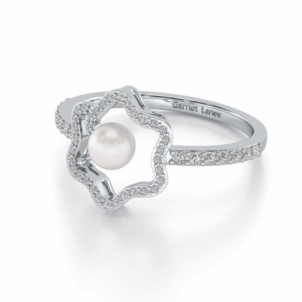 Little Shine Silver Pearl Ring - White Gold - Image 2
