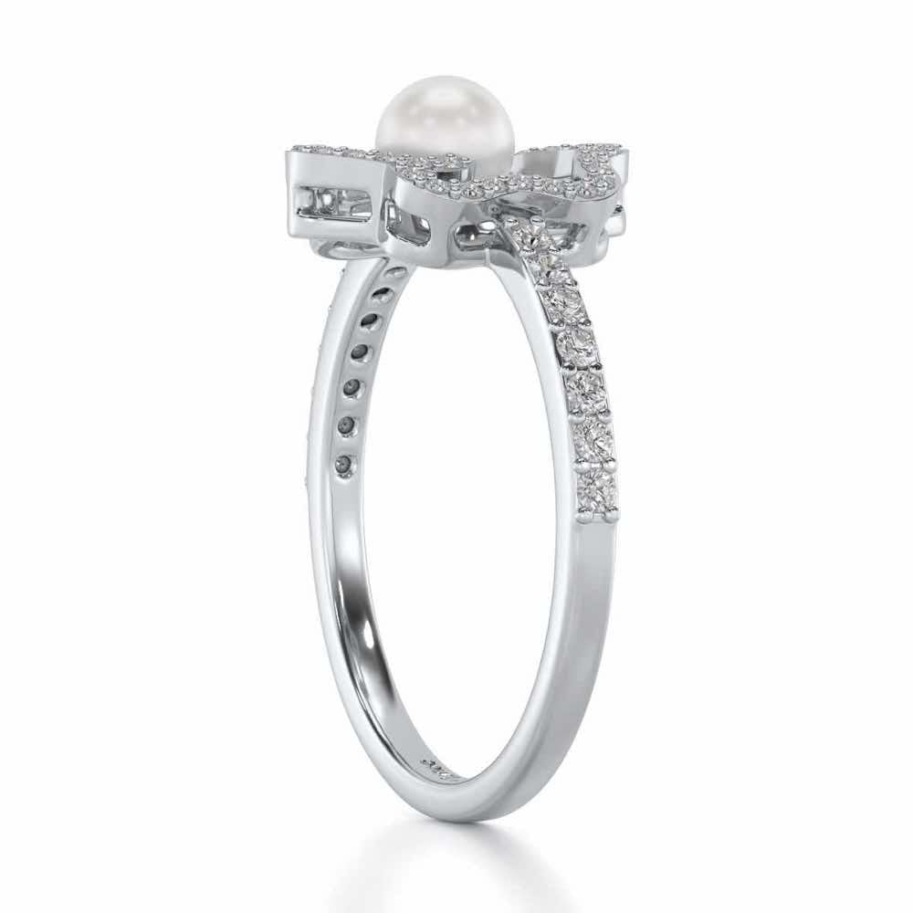 Little Shine Silver Pearl Ring - White Gold - Image 3