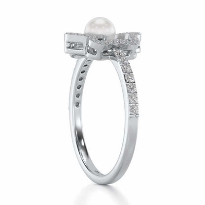 Little Shine Silver Pearl Ring - White Gold - Image 3