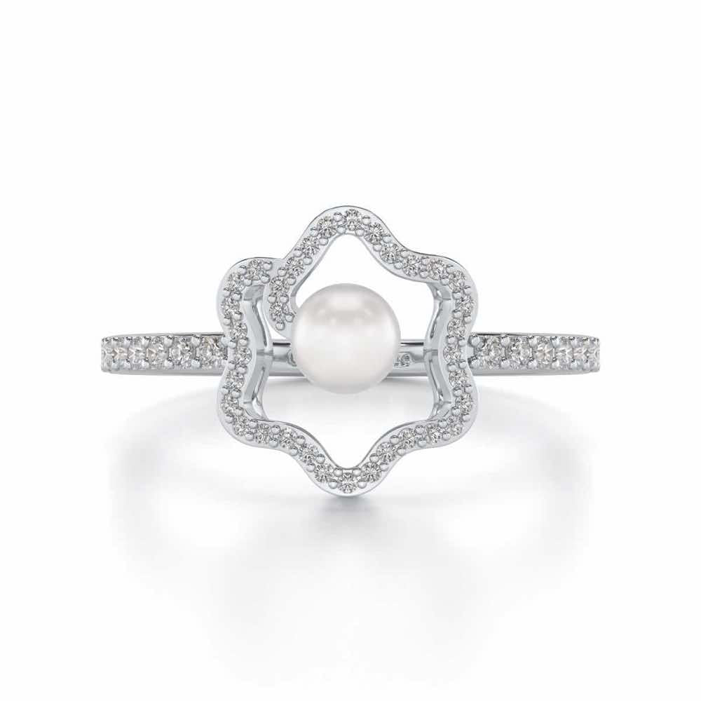 Little Shine Silver Pearl Ring - White Gold - Image 4