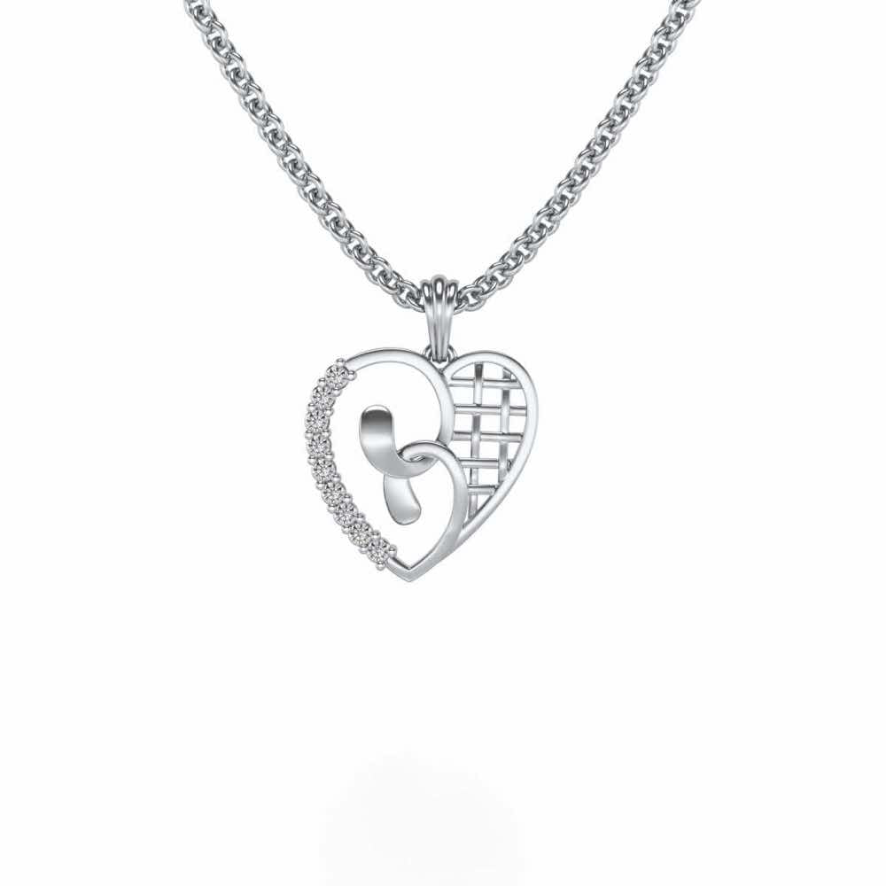 Locked Heart Silver Pendant - White Gold - Image 1