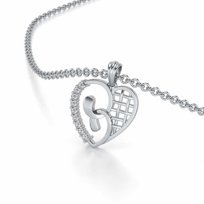 Locked Heart Silver Pendant - White Gold - Image 2