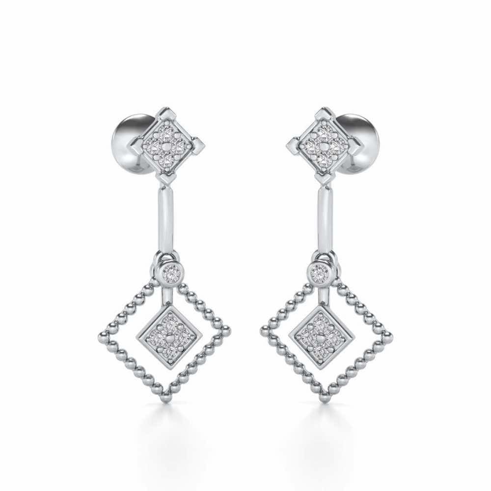 Lotus Heart Drops Earrings - White Gold - Image 2
