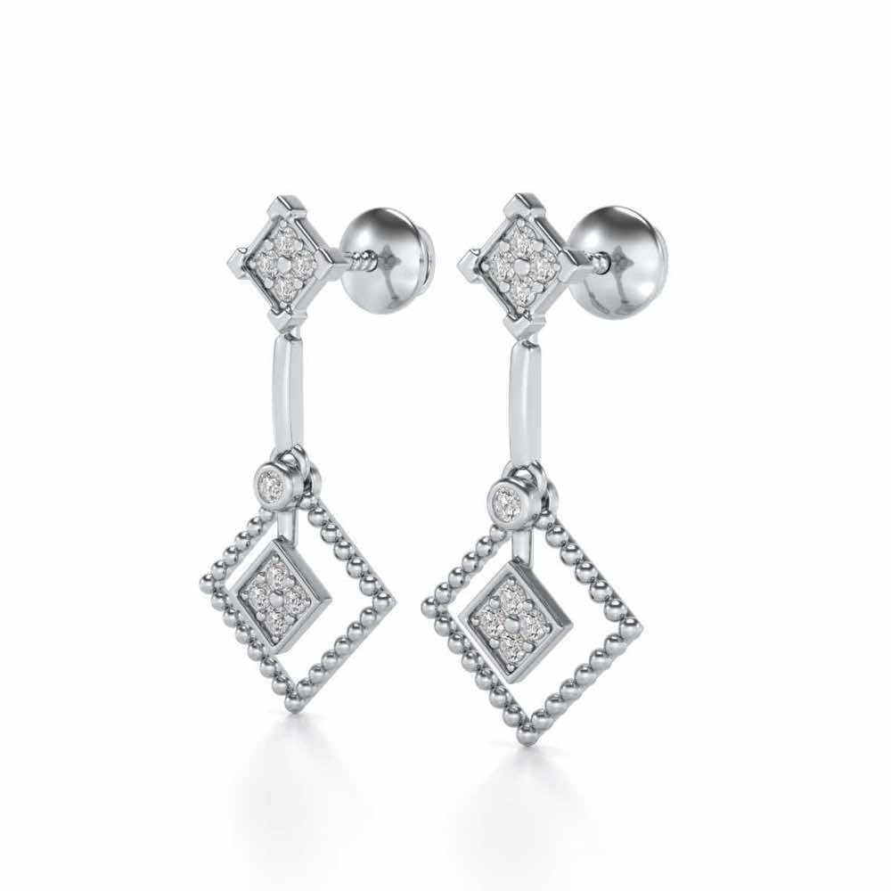 Lotus Heart Drops Earrings - White Gold - Image 3