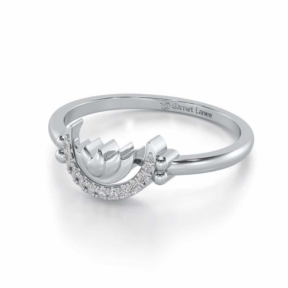 Lotus Moon Silver Ring - White Gold - Image 2