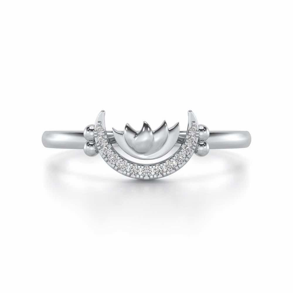 Lotus Moon Silver Ring - White Gold - Image 4