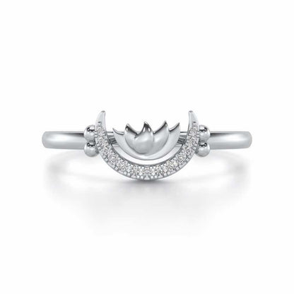 Lotus Moon Silver Ring - White Gold - Image 4