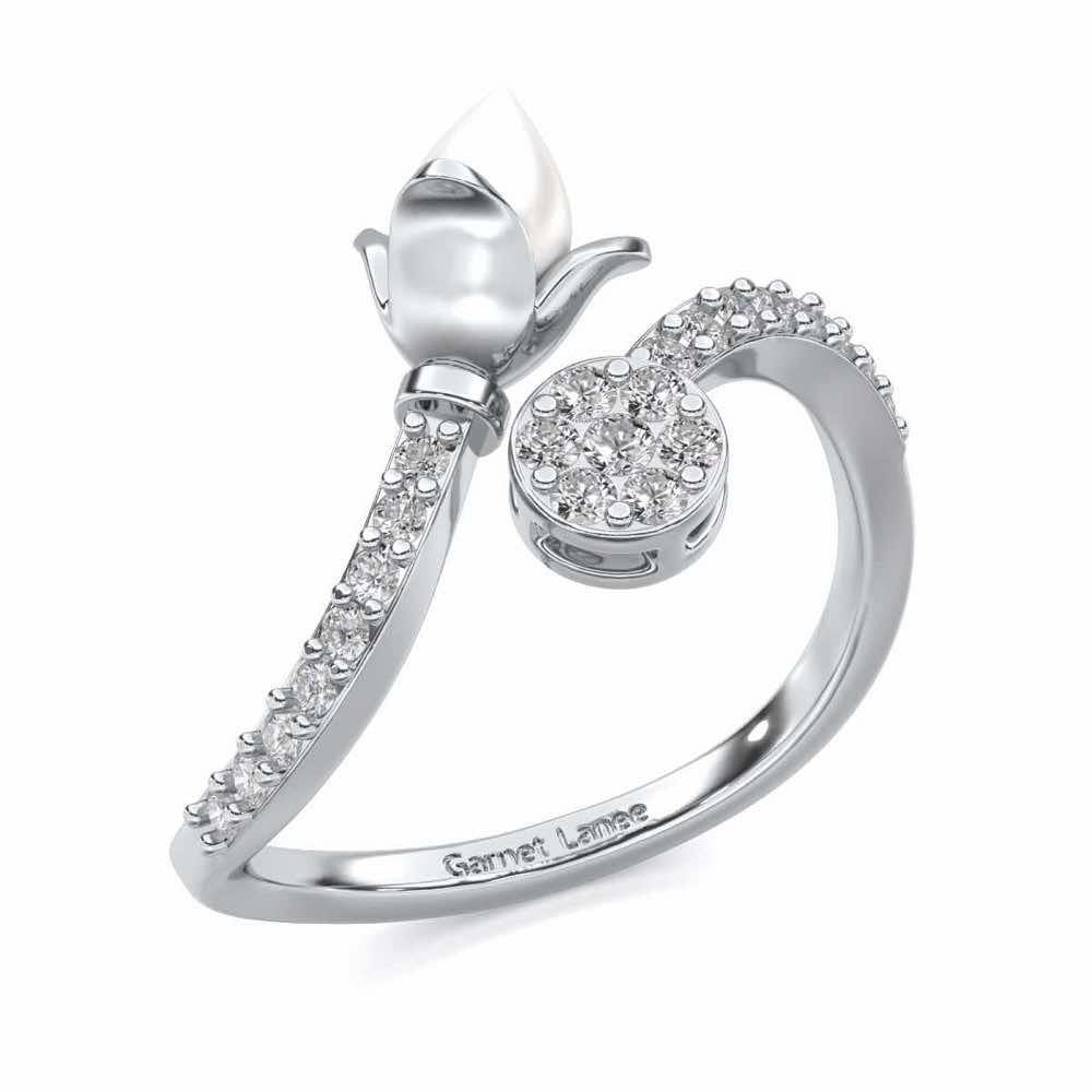 Lotus n Bud Silver Ring - White Gold - Image 1