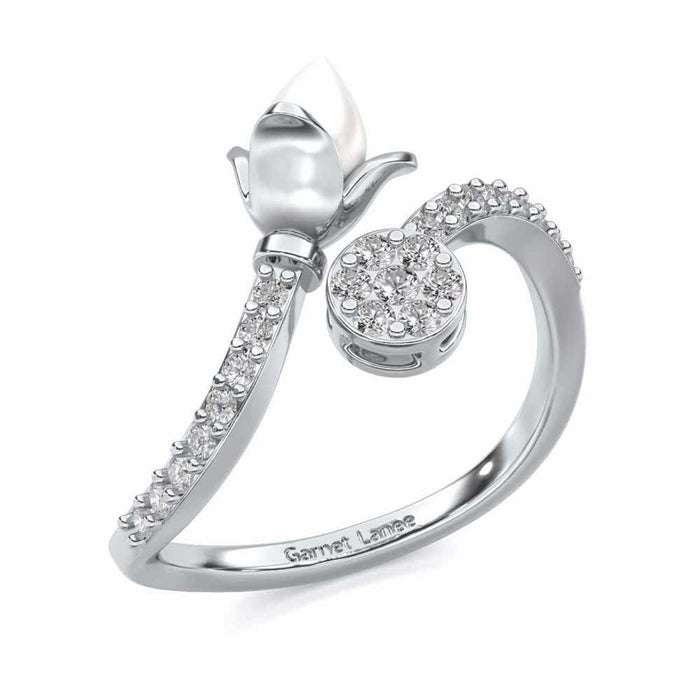 Lotus n Bud Silver Ring - White Gold - Image 1