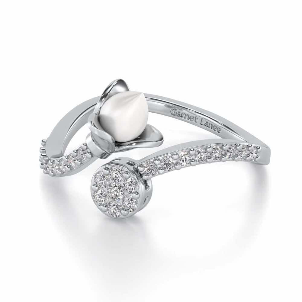 Lotus n Bud Silver Ring - White Gold - Image 2