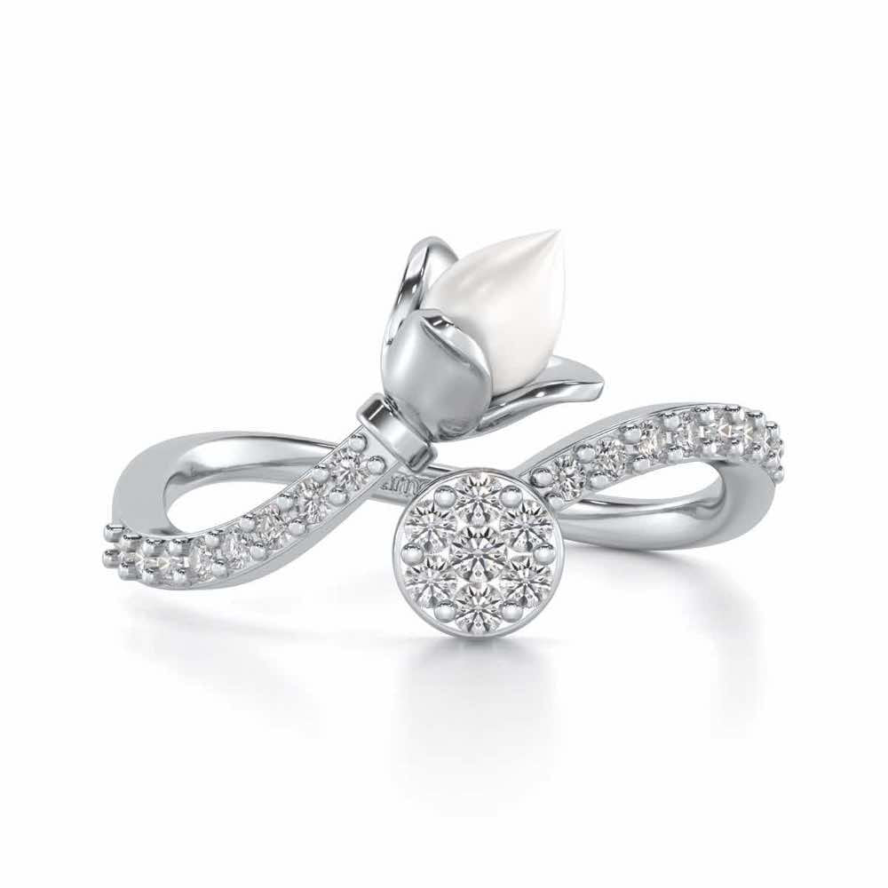 Lotus n Bud Silver Ring - White Gold - Image 4