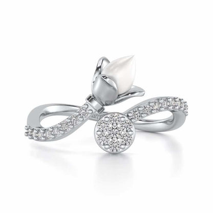 Lotus n Bud Silver Ring - White Gold - Image 4
