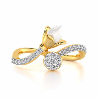 Lotus n Bud Silver Ring - Yellow Gold - Image 4