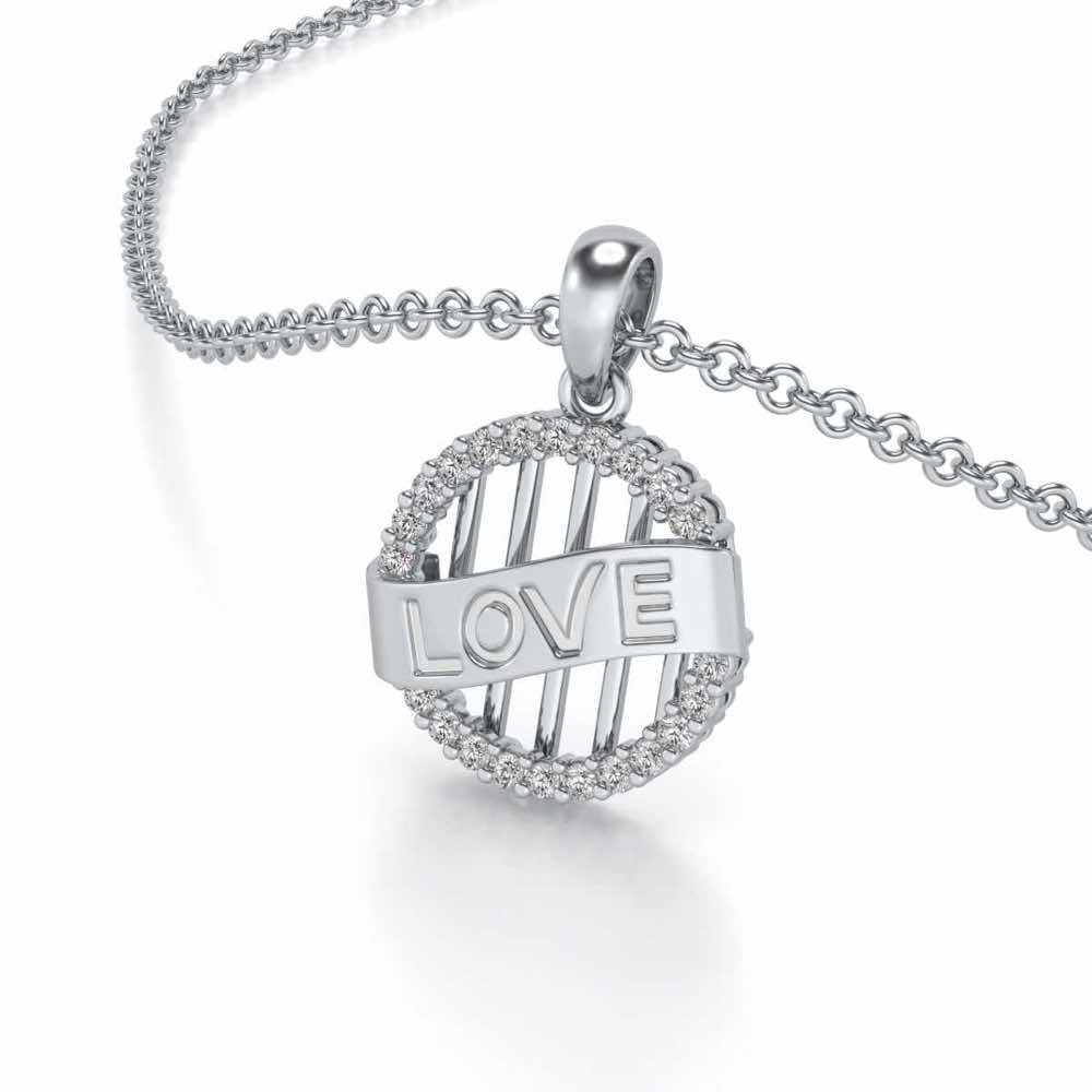 Love Banner Silver Pendant - White Gold - Image 2