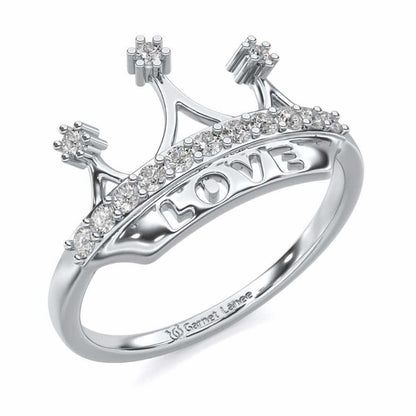 Love Crown Silver Ring - White Gold - Image 1