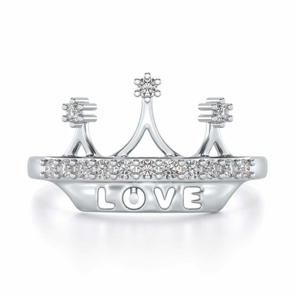Love Crown Silver Ring - White Gold - Image 4