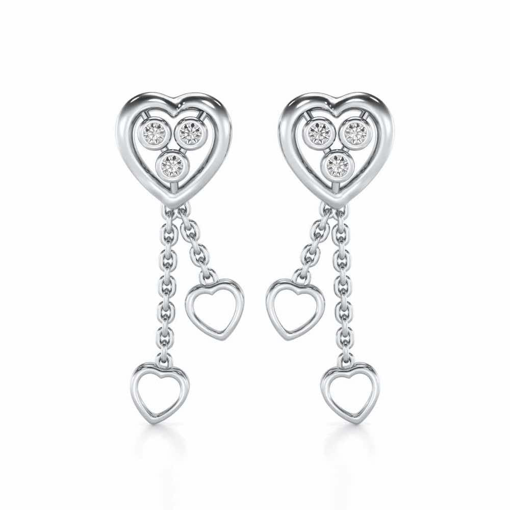 Love Heart Silver Earrings - White Gold - Image 1