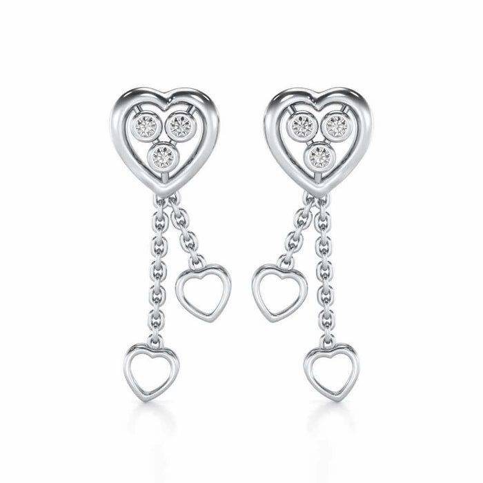 Love Heart Silver Earrings - White Gold - Image 1