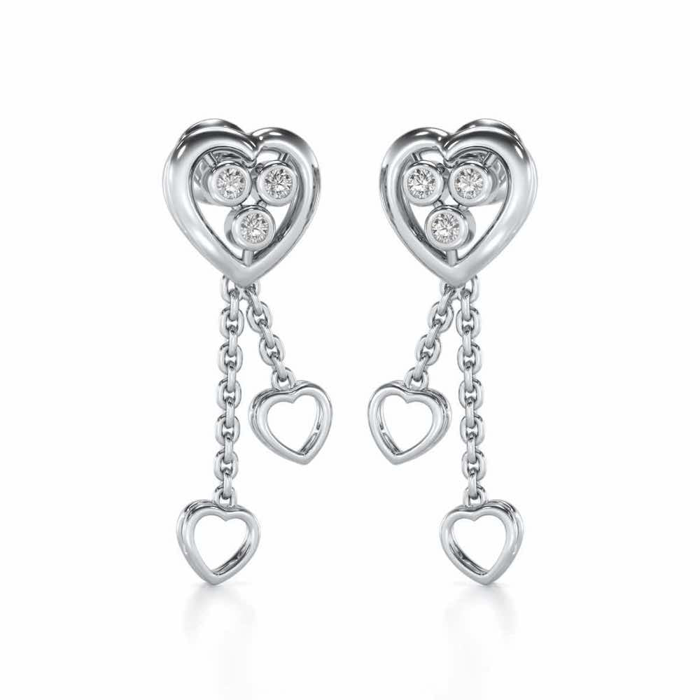 Love Heart Silver Earrings - White Gold - Image 2