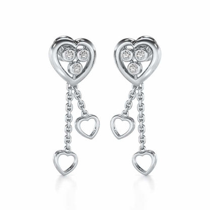 Love Heart Silver Earrings - White Gold - Image 2
