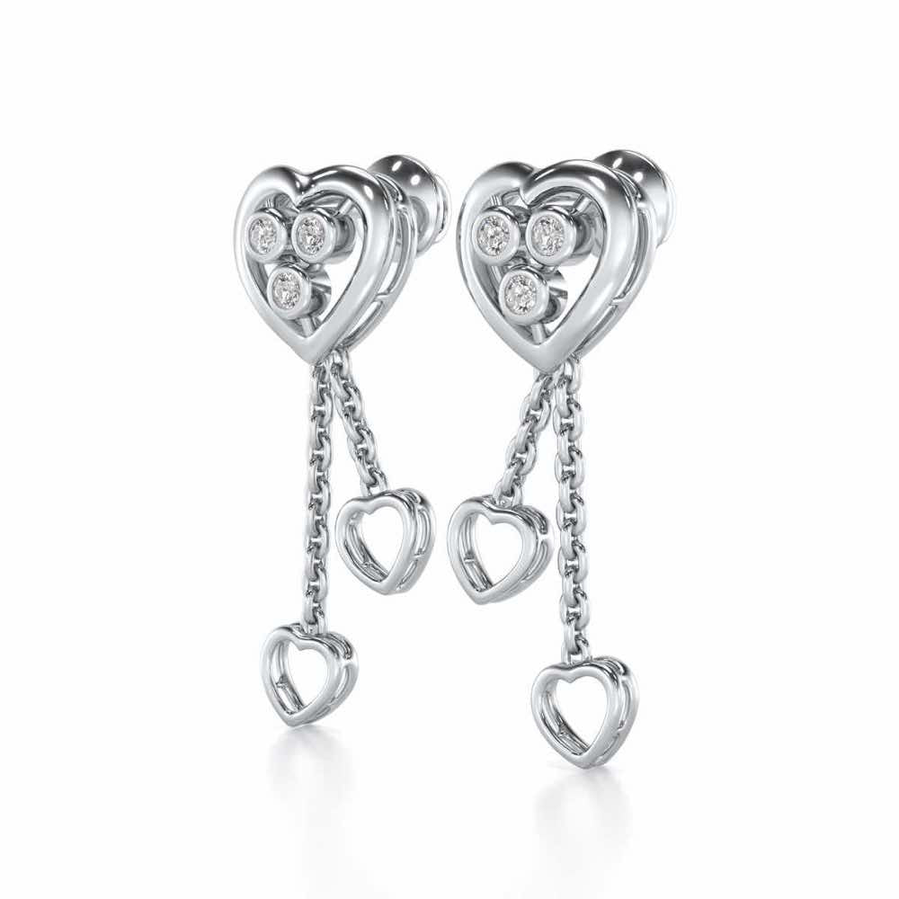 Love Heart Silver Earrings - White Gold - Image 3
