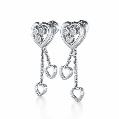 Love Heart Silver Earrings - White Gold - Image 3