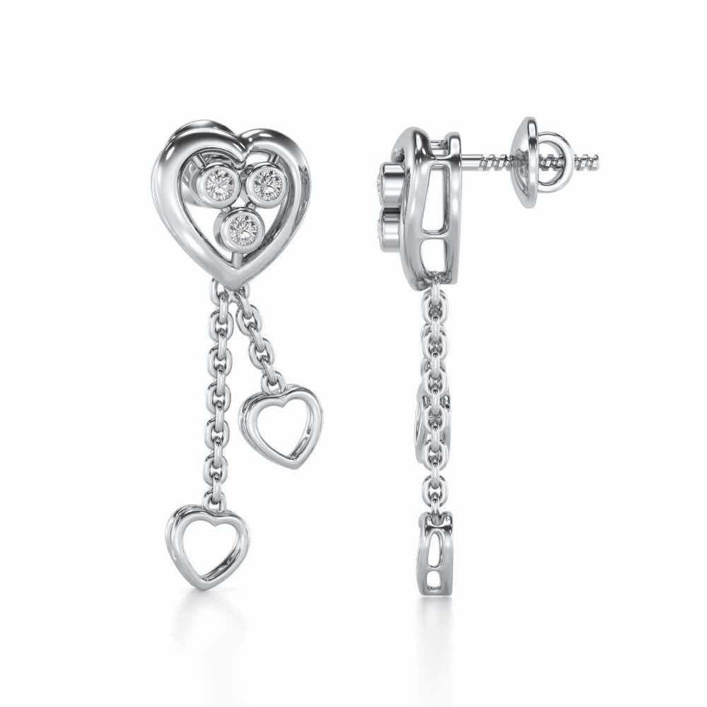 Love Heart Silver Earrings - White Gold - Image 4