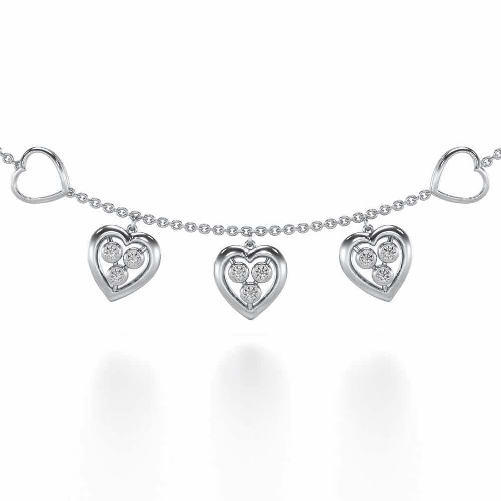 Love Heart Silver Necklace - White Gold - Image 1