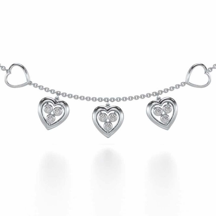 Love Heart Silver Necklace - White Gold - Image 1