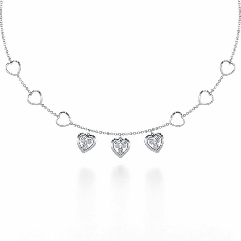 Love Heart Silver Necklace - White Gold - Image 2