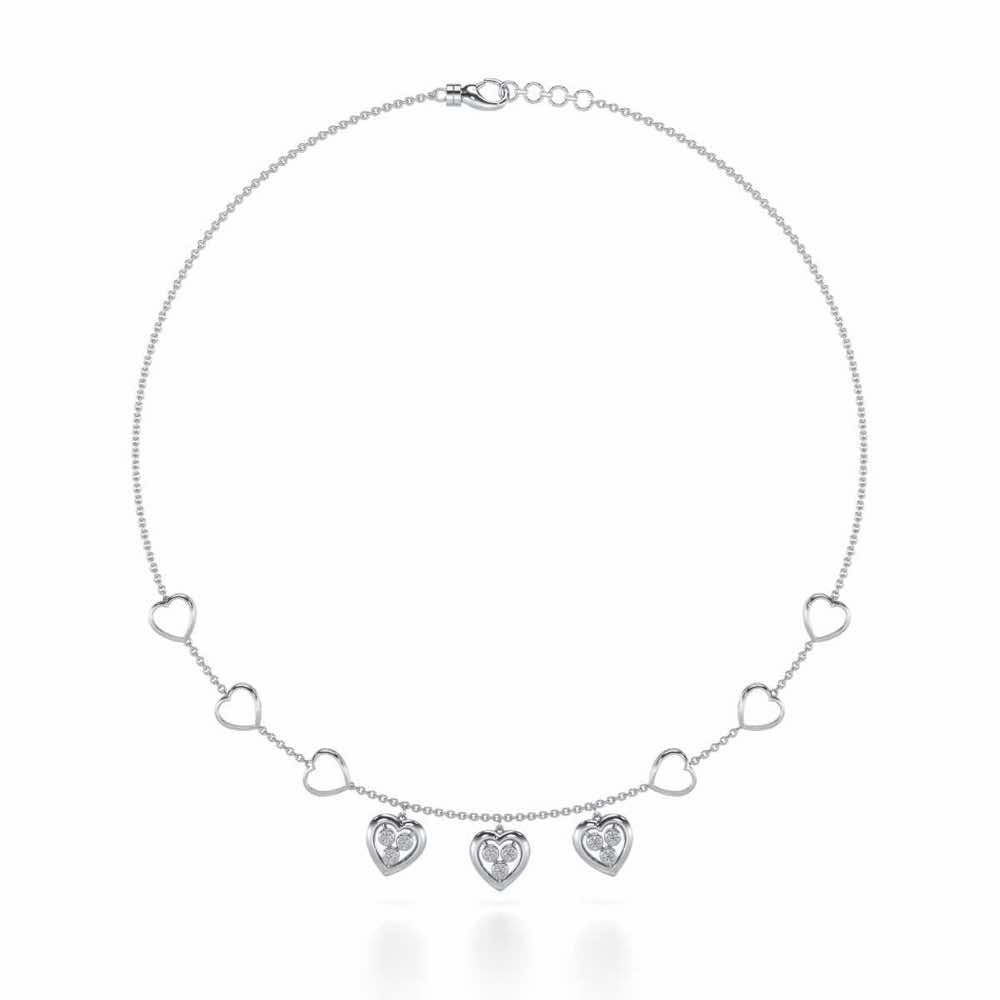 Love Heart Silver Necklace - White Gold - Image 3