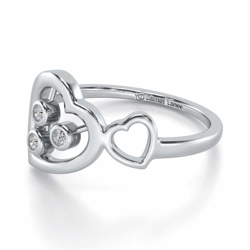 Love Heart Silver Ring - White Gold - Image 3