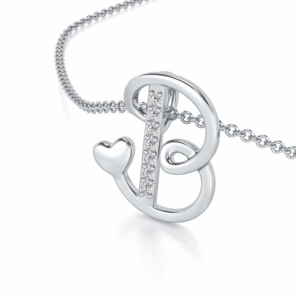 Lovely B Silver Pendant - White Gold - Image 2