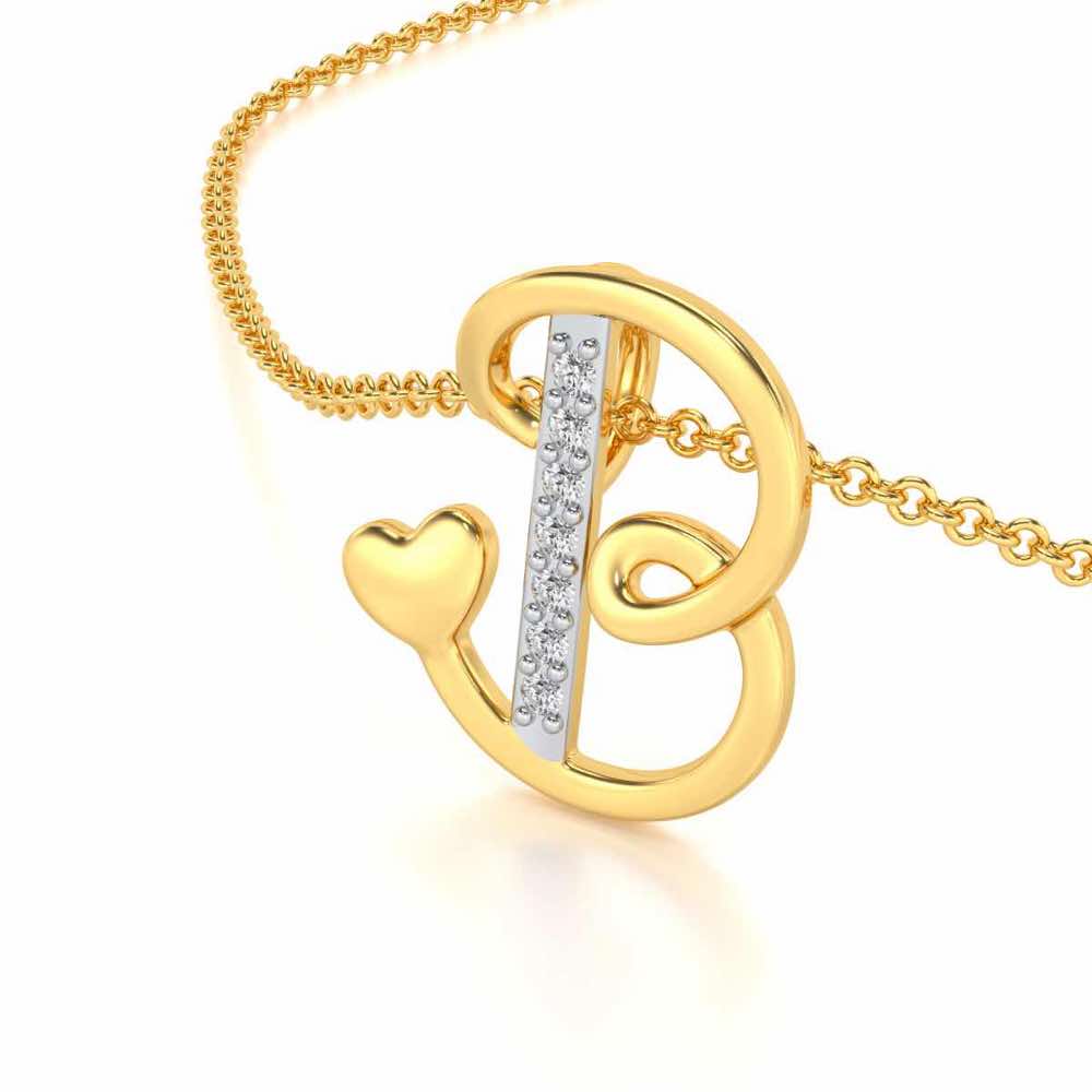 Lovely B Silver Pendant - Yellow Gold - Image 2