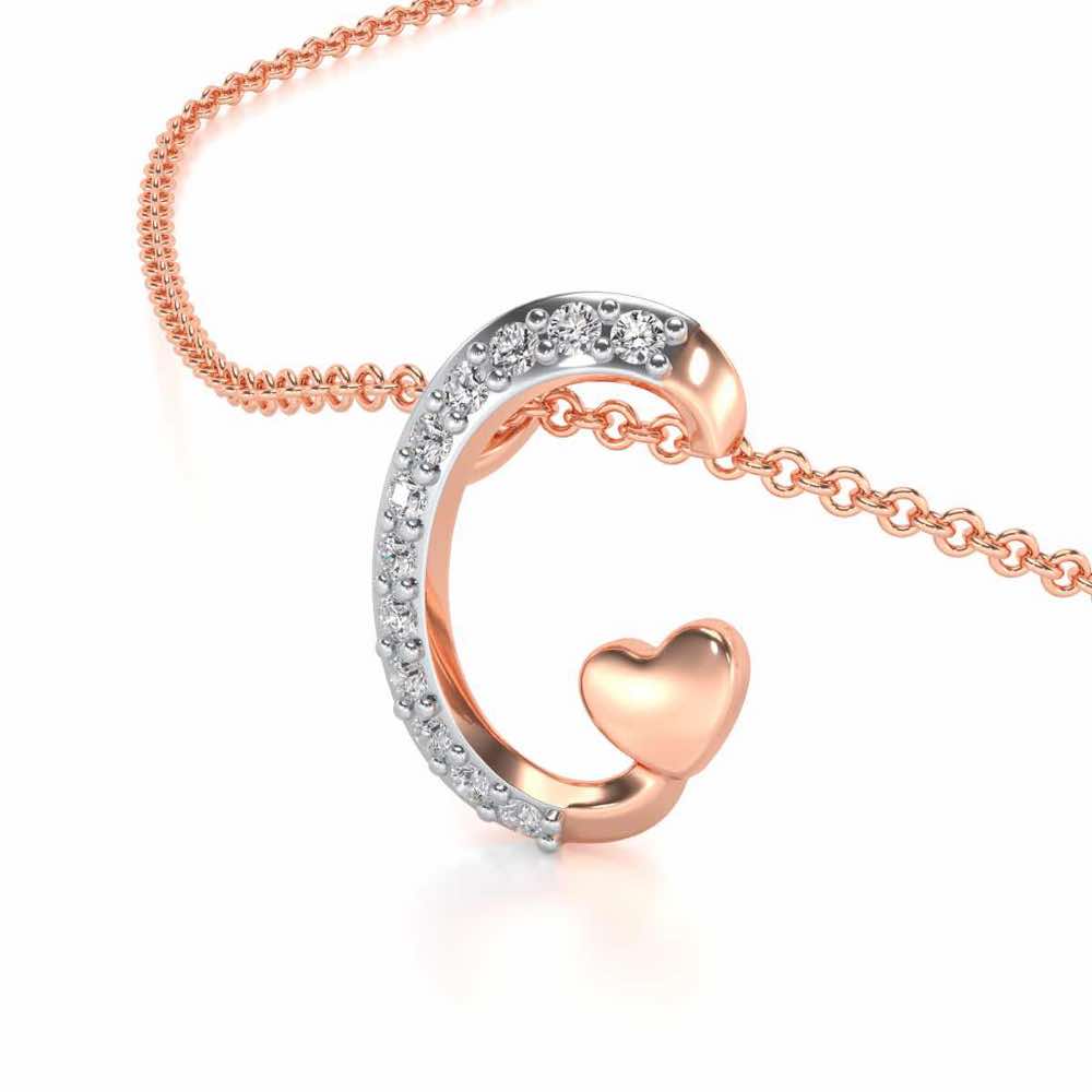 Lovely C Silver Pendant - Rose Gold - Image 2