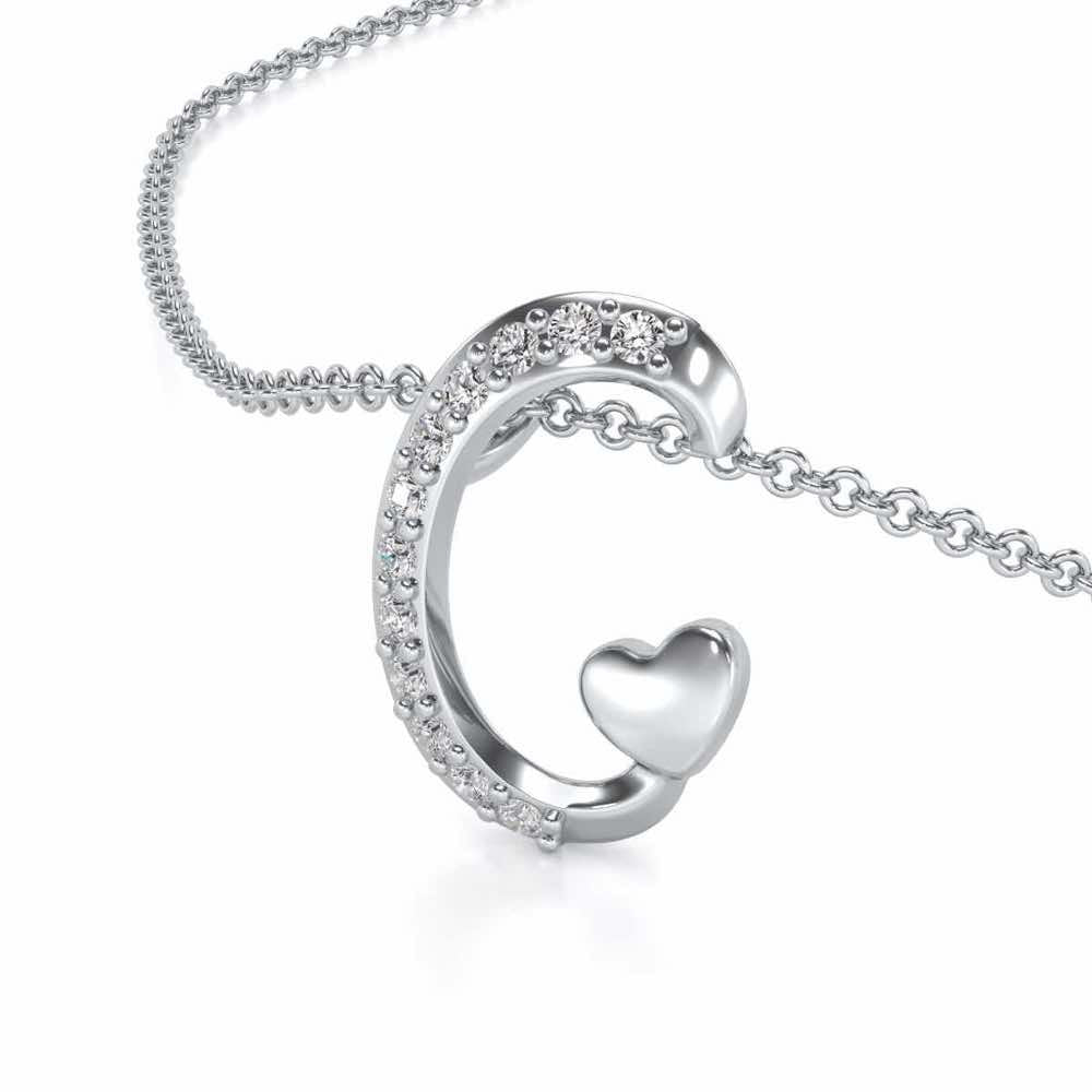 Lovely C Silver Pendant - White Gold - Image 2