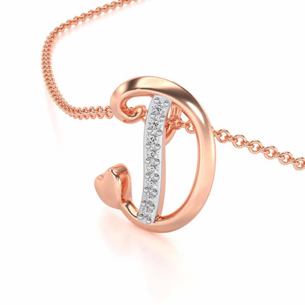Lovely D Silver Pendant - Rose Gold - Image 2