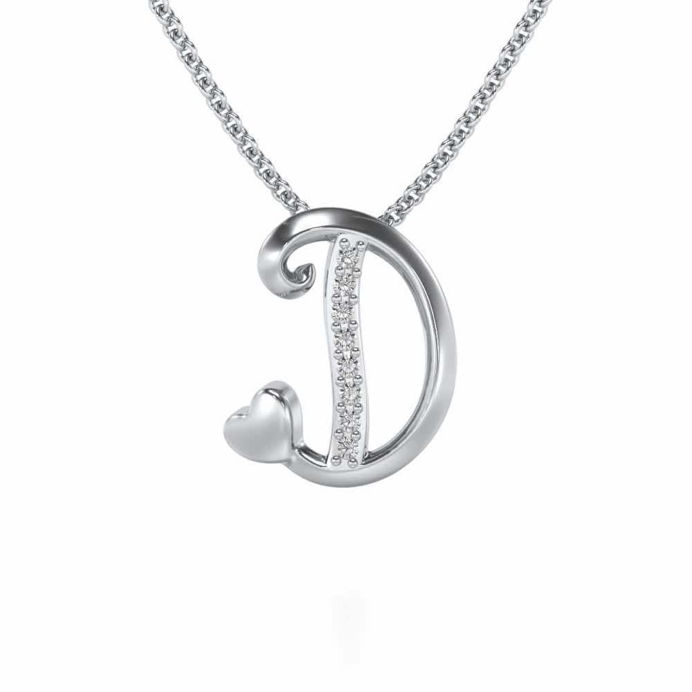 Lovely D Silver Pendant - White Gold - Image 1